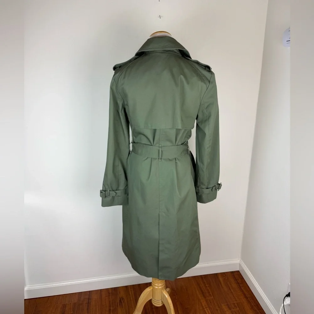 NWT Mango Classic Trench Coat with Belt Green Cotton Size S - Picture 11 of 13